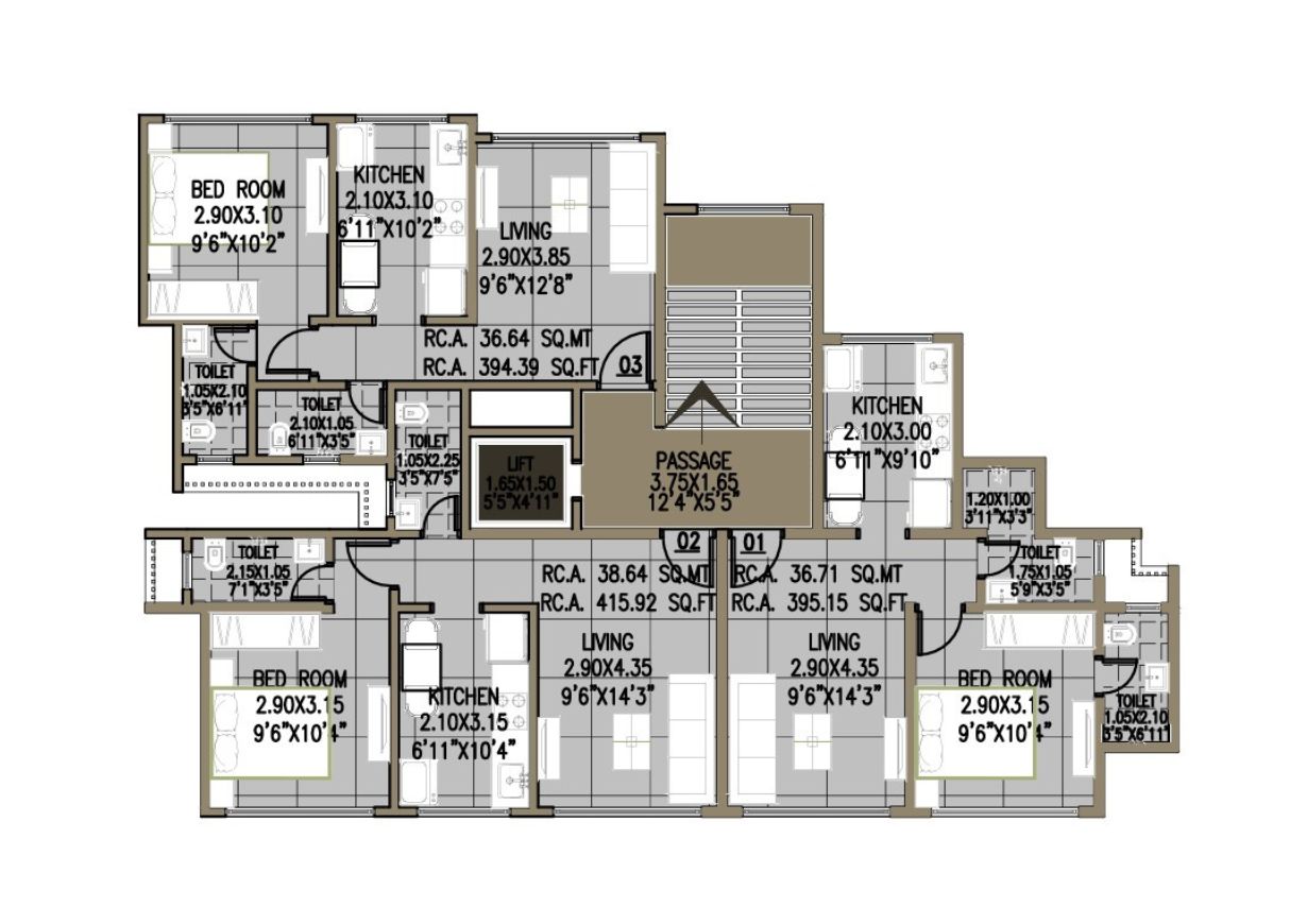 BUILDING NO 1 TYPICAL FLOOR PLAN  (1st To 7th FLOOR)